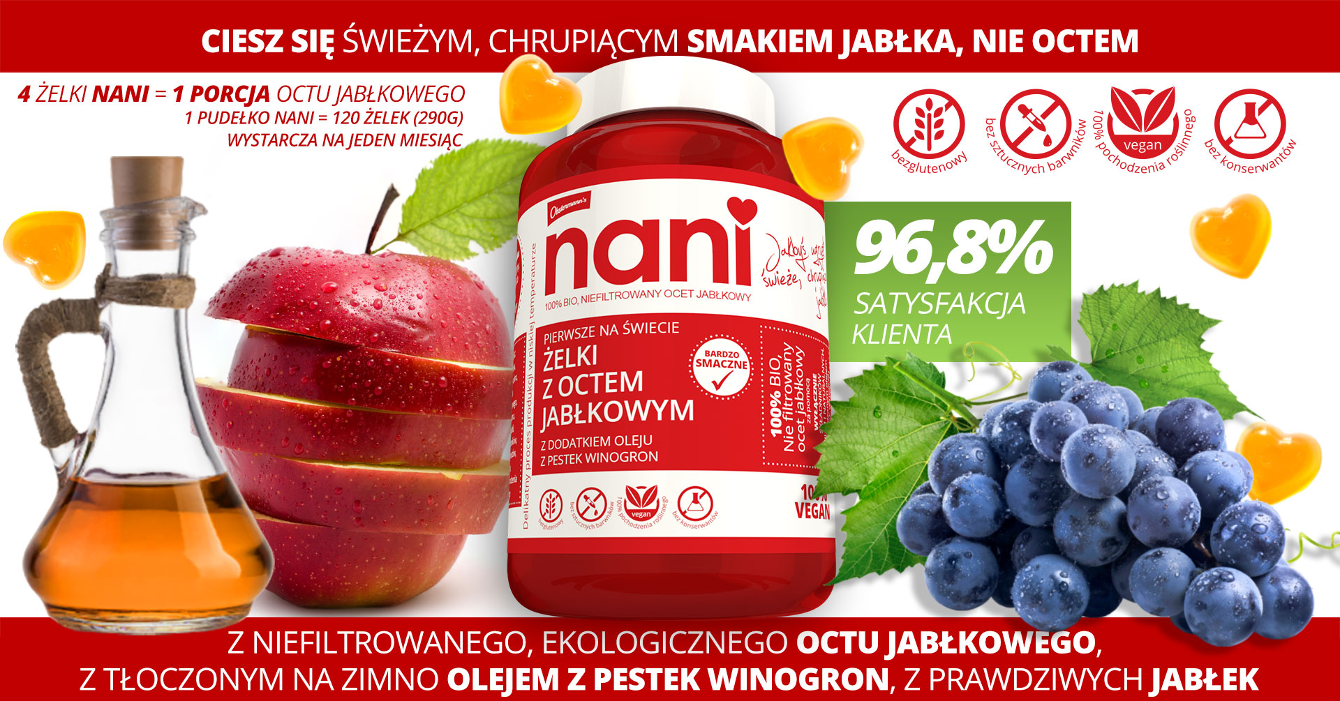 NANI żelki z octem jabłkowym, zadowolenie 96,88%