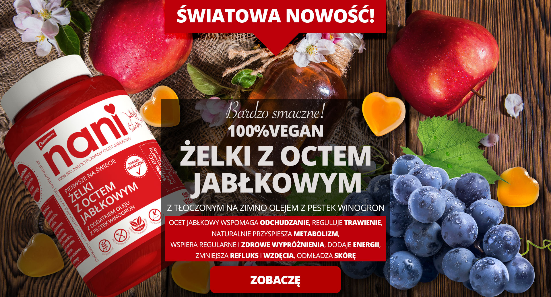 NANI żelki z octem jabłkowym, zadowolenie 96,88%