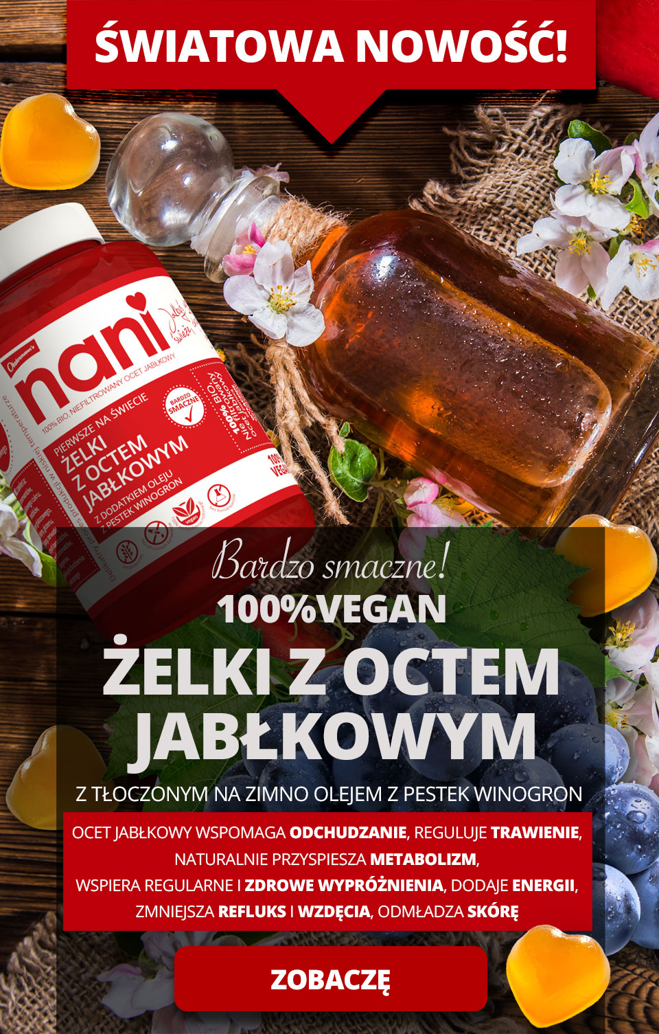 NANI żelki z octem jabłkowym, zadowolenie 96,88%